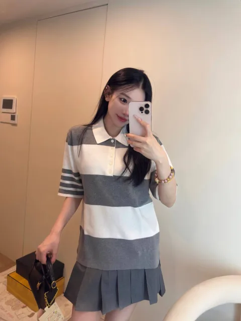 톰브라운 스트라이프 와플 4-바 폴로 반팔 티셔츠 (2 COLOR)